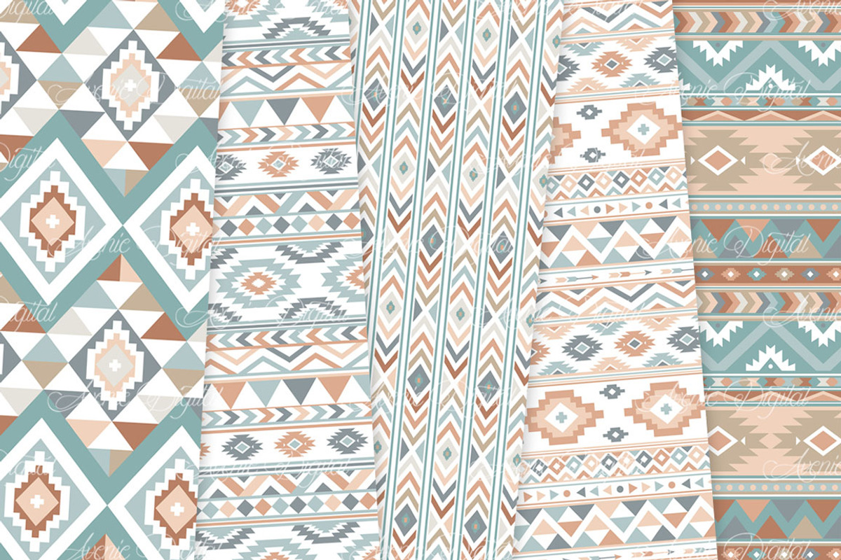 Blue and Brown Aztec Digital Paper, a Pattern Graphic by Avenie Digital (Photo 4 of 4)