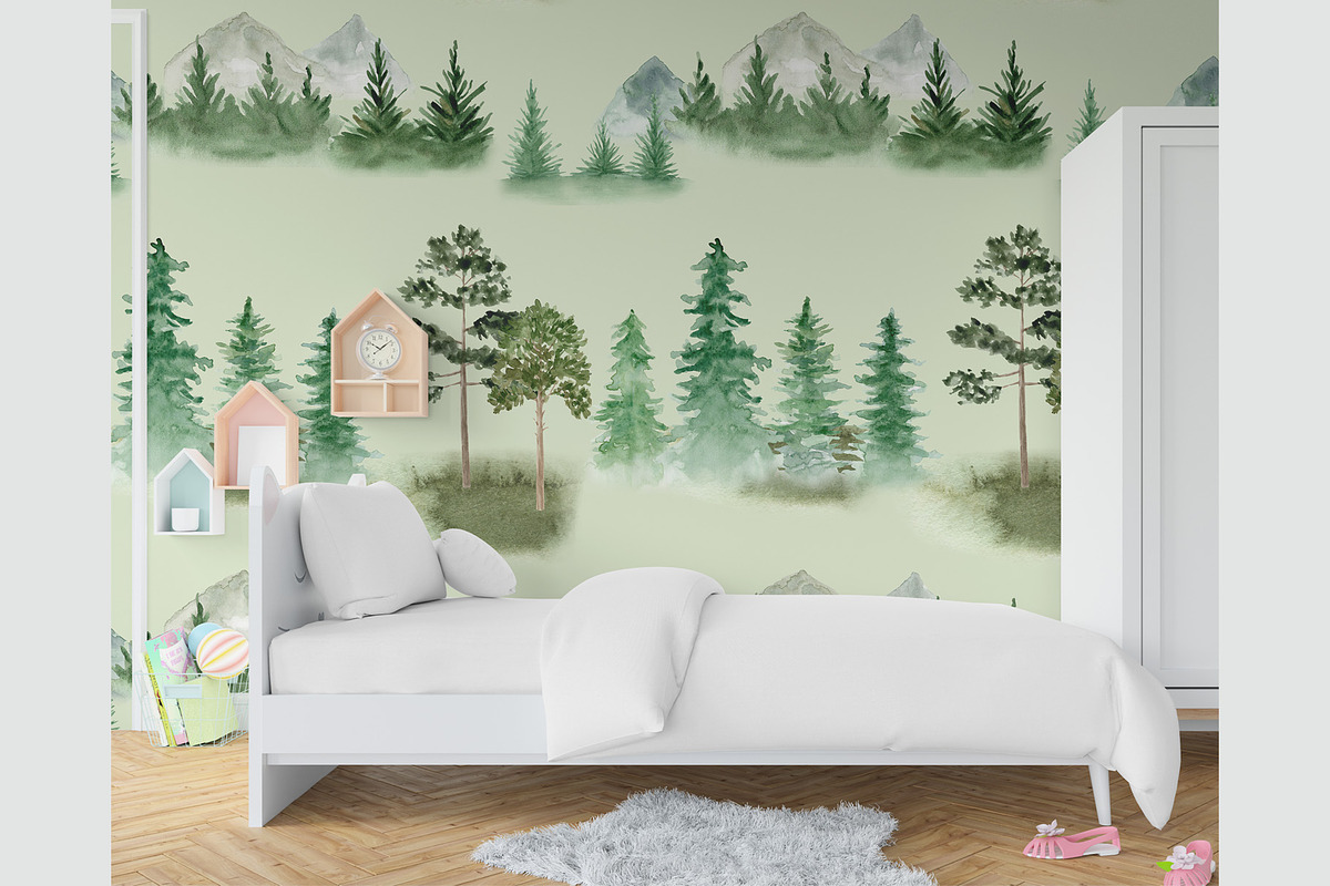 Watercolor Forest Mountains, Trees, a Decorative Illustration by Slastick (Photo 8 of 8)