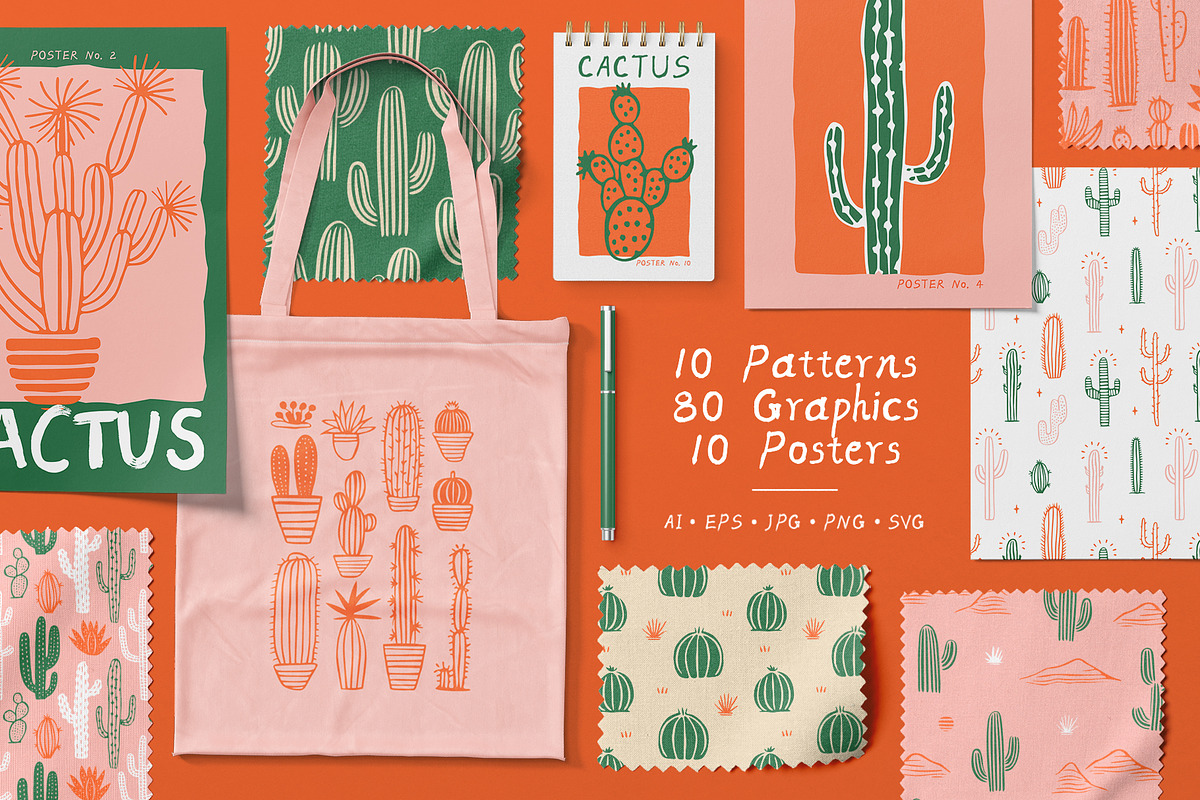 Cactus Patterns, Graphics & more, a Pattern Graphic by Dedraw Studio (Photo 1 of 14)
