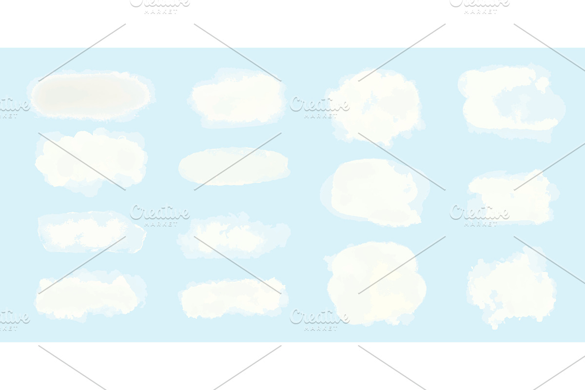 Watercolor cloudy color stains set, an Illustration by Tati_Kli