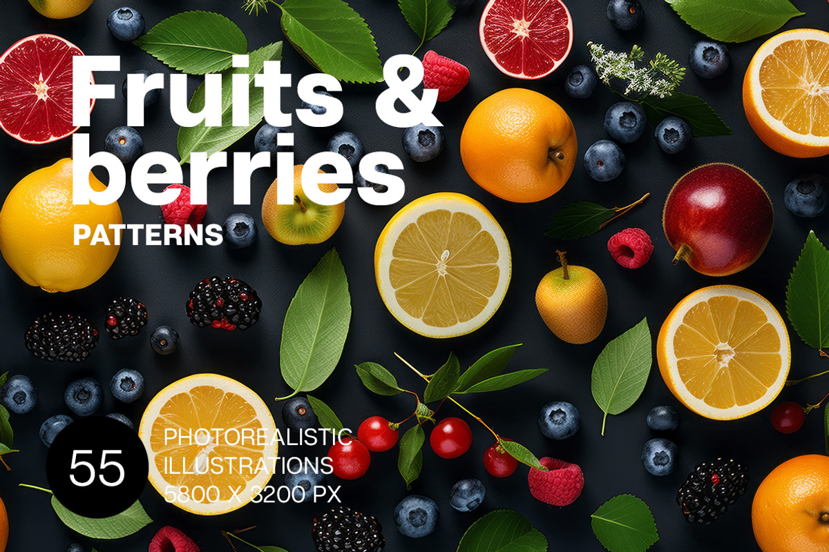 Fruits and berries. Patterns, a Food Illustration by Handmadefont (Photo 1 of 12)