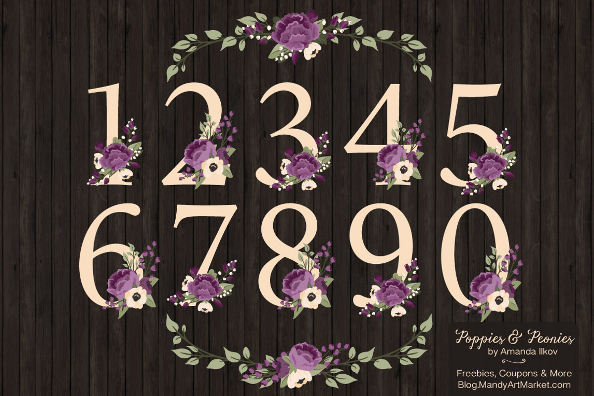 Plum Purple Floral Numbers Set, an Illustration by Amanda Ilkov (Photo 2 of 5)