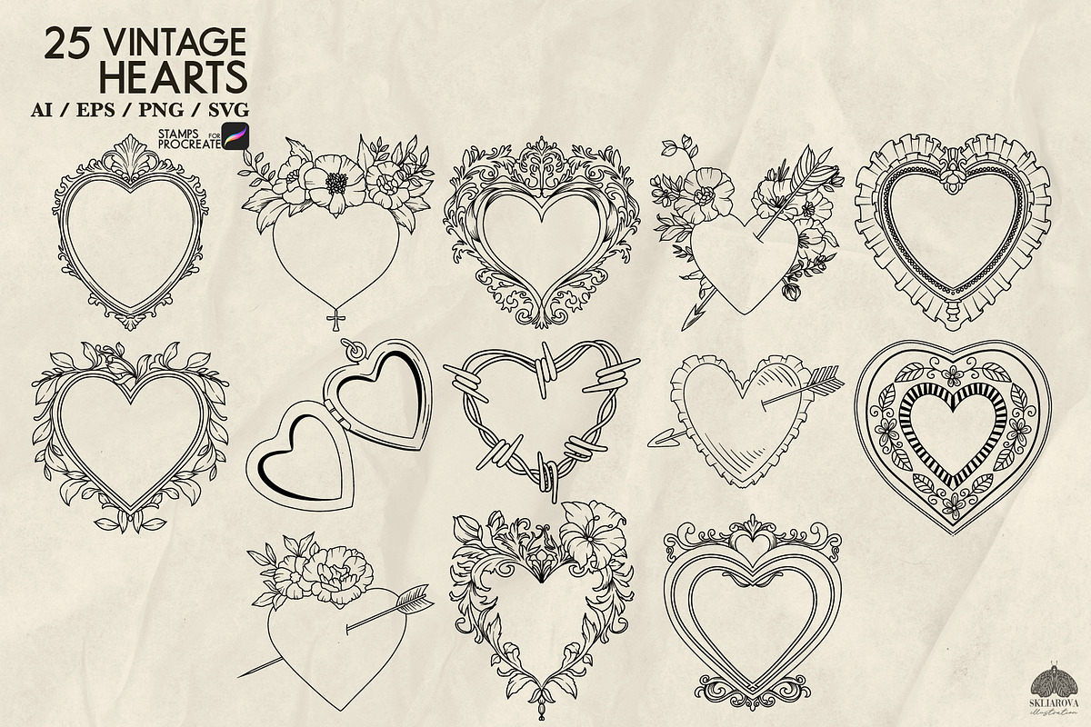 Vintage Valentine line art, a Decorative Illustration by Skliarova (Photo 4 of 5)