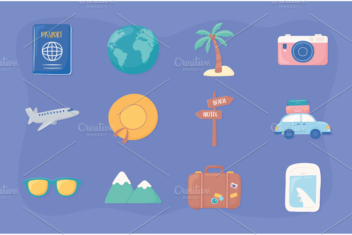 travel vacation set, an Object Illustration by studiogstock