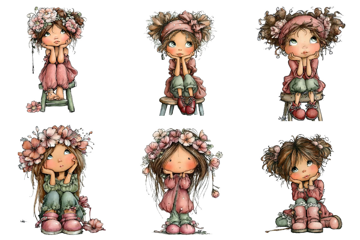 Cute Girl Sitting on Stool Clipart, an Illustration by CreationArt (Photo 5 of 5)