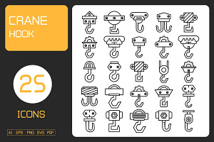 Crane Hook Winch Icons Illustration