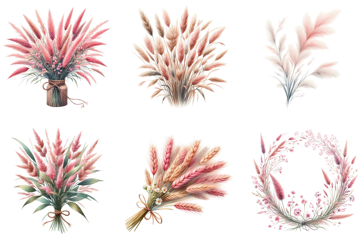 Pink Summer Grass Clipart, an Illustration by DreamArtGraphic (Photo 4 of 4)