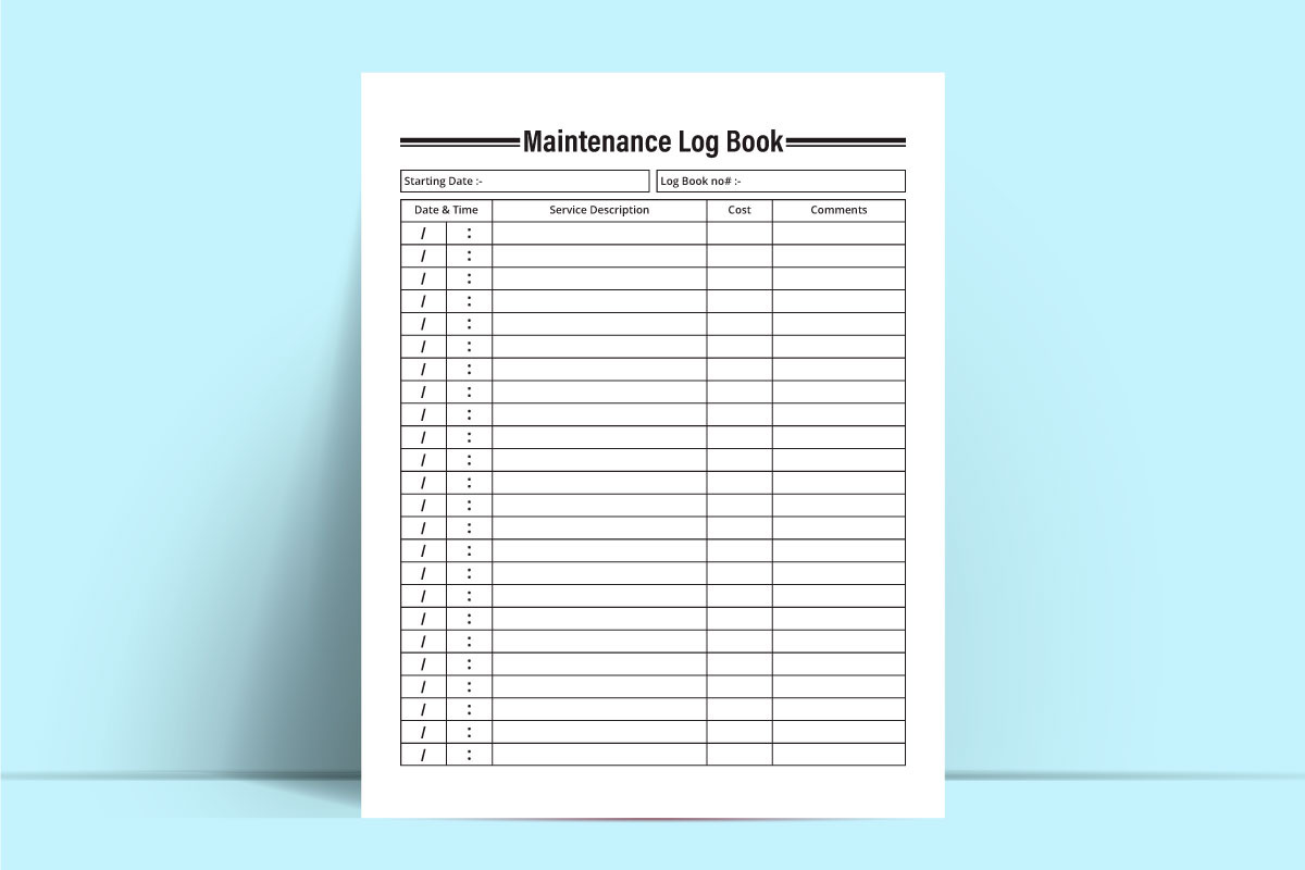 Maintenance log book KDP interior