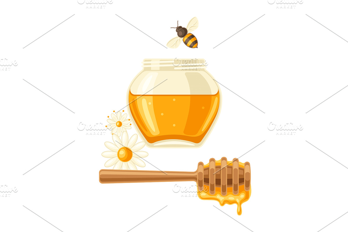 Illustration of honey jar with stick, a Food Illustration by incomible