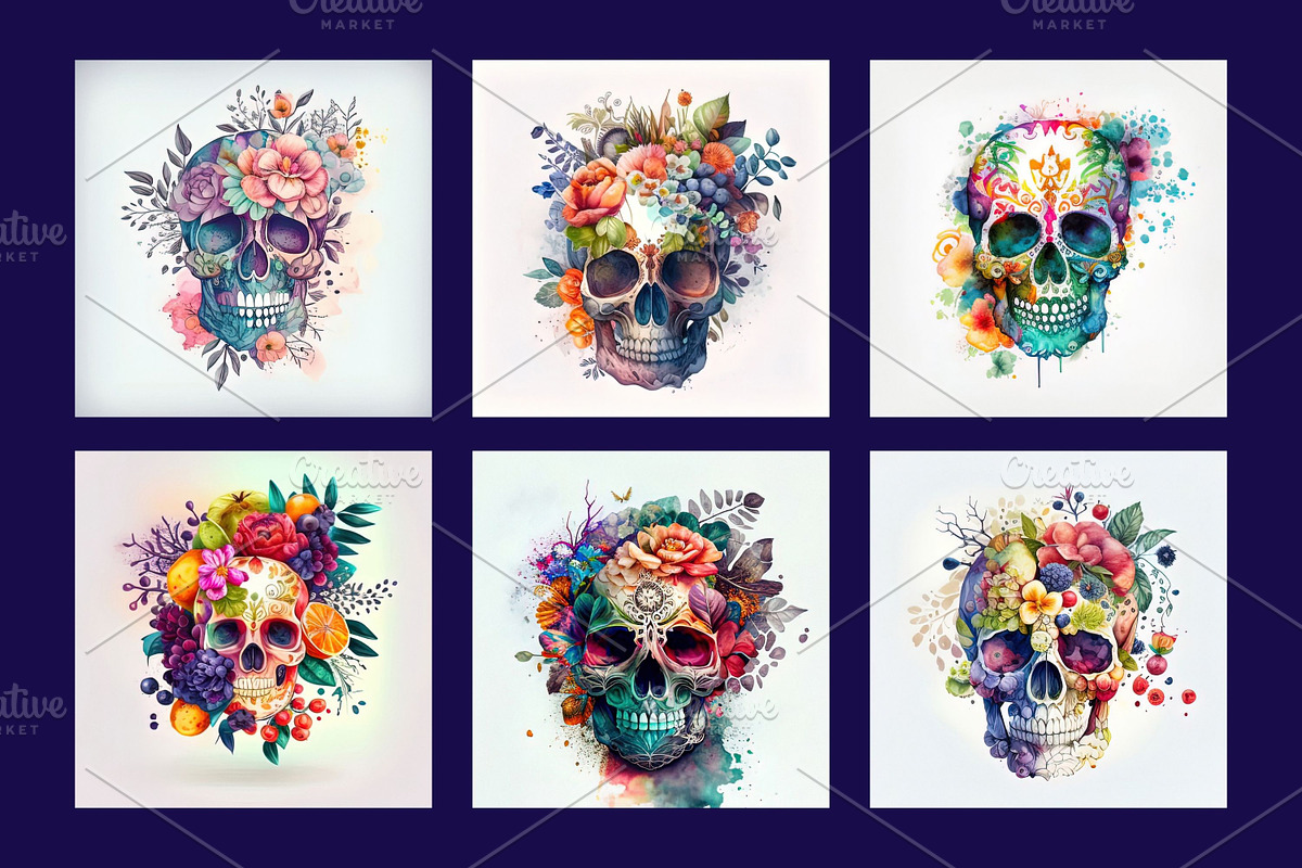 Watercolor floral skulls pack, a Wallpaper Graphic by Art's and patterns (Photo 4 of 5)