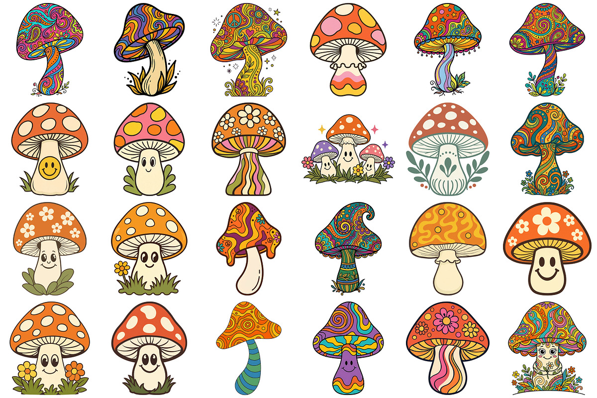 Groovy Mushrooms Clipart, an Object Illustration by Forhadx5 (Photo 6 of 11)