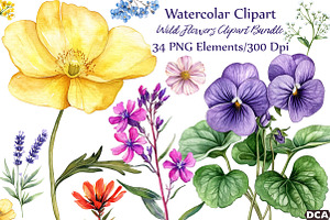 Watercolor Wild Flowers Clipart, an Illustration by DreamCafeArt