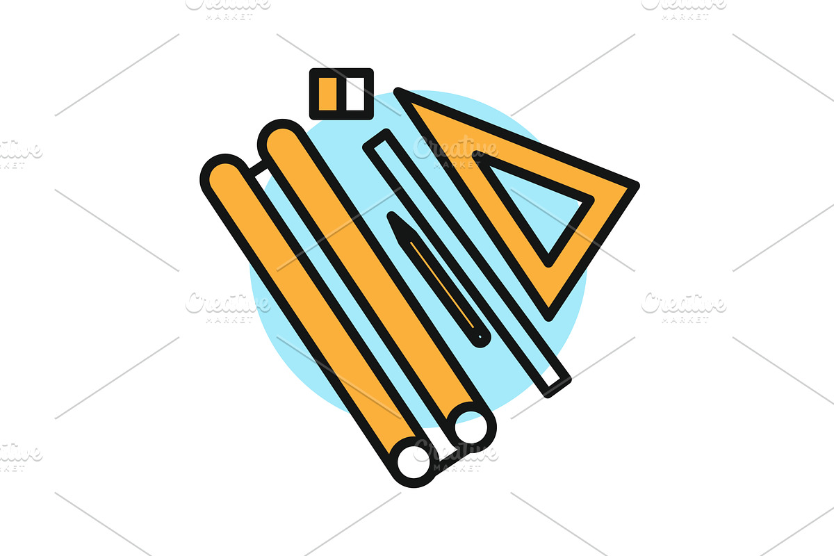 Building line icon. Color symbol in, an Illustration by the8monkey