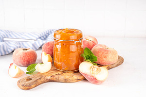 Flat chinese donuts fig peaches jam, homemade confiture, a Food & Drink Photo by Rimma