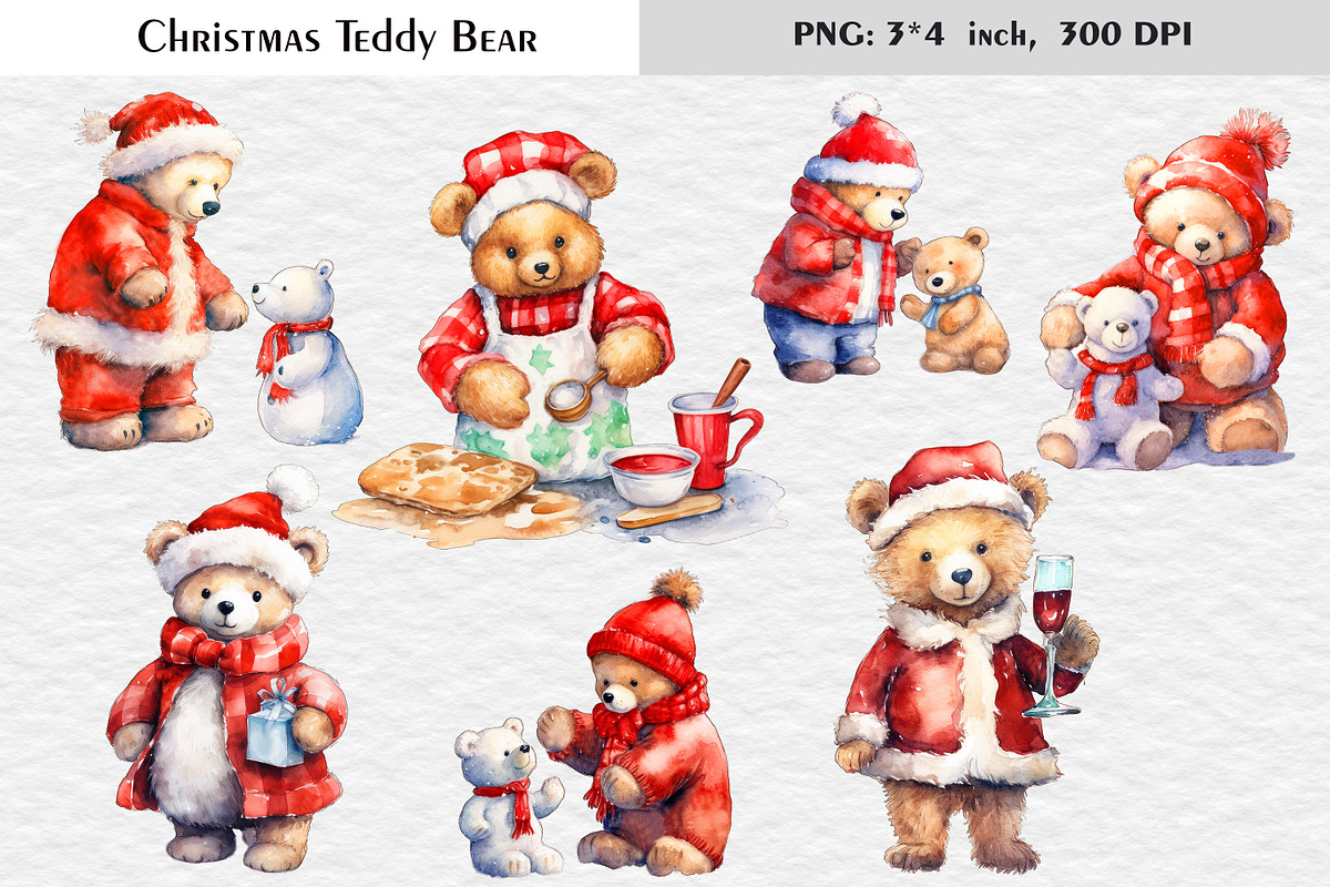 Christmas Teddy Bear Clipart, a Graphic by Kseniia_designer's shop (Photo 2 of 5)
