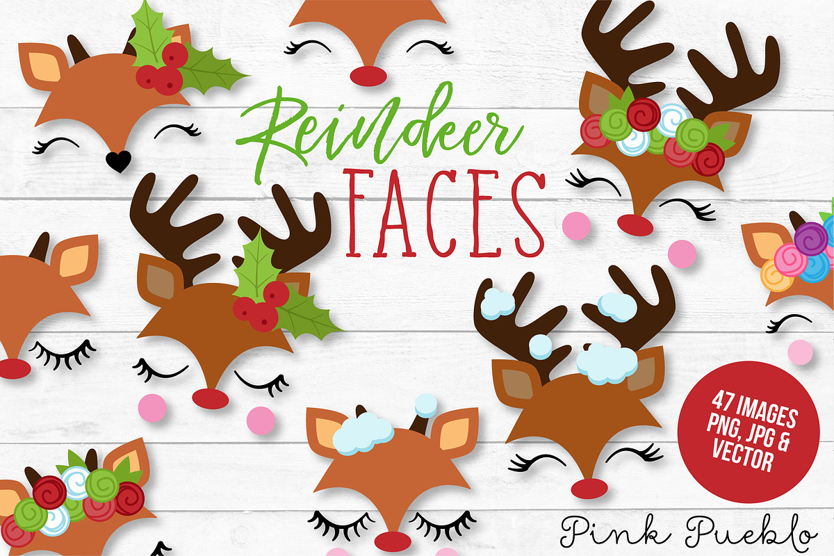 Reindeer Face Clipart and Vectors, an Illustration by PinkPueblo (Photo 1 of 4)