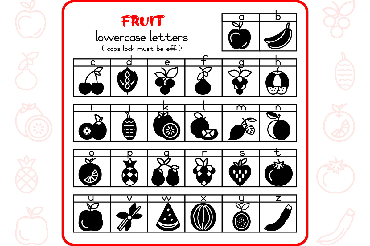 Fruit Alphabet - Dingbat Font, a Symbol Font by WADLEN (Photo 3 of 7)