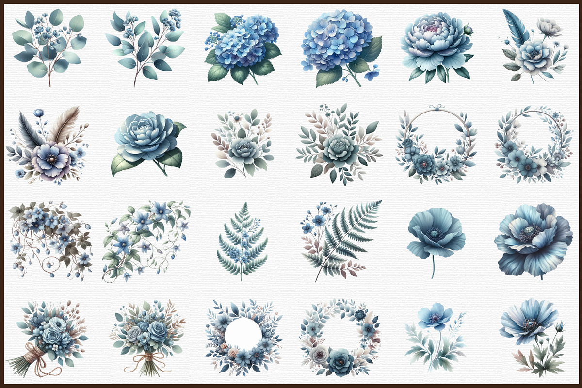 Elegant Dusty Blue Flowers Clipart, an Illustration by Sublimation Artist (Photo 3 of 6)