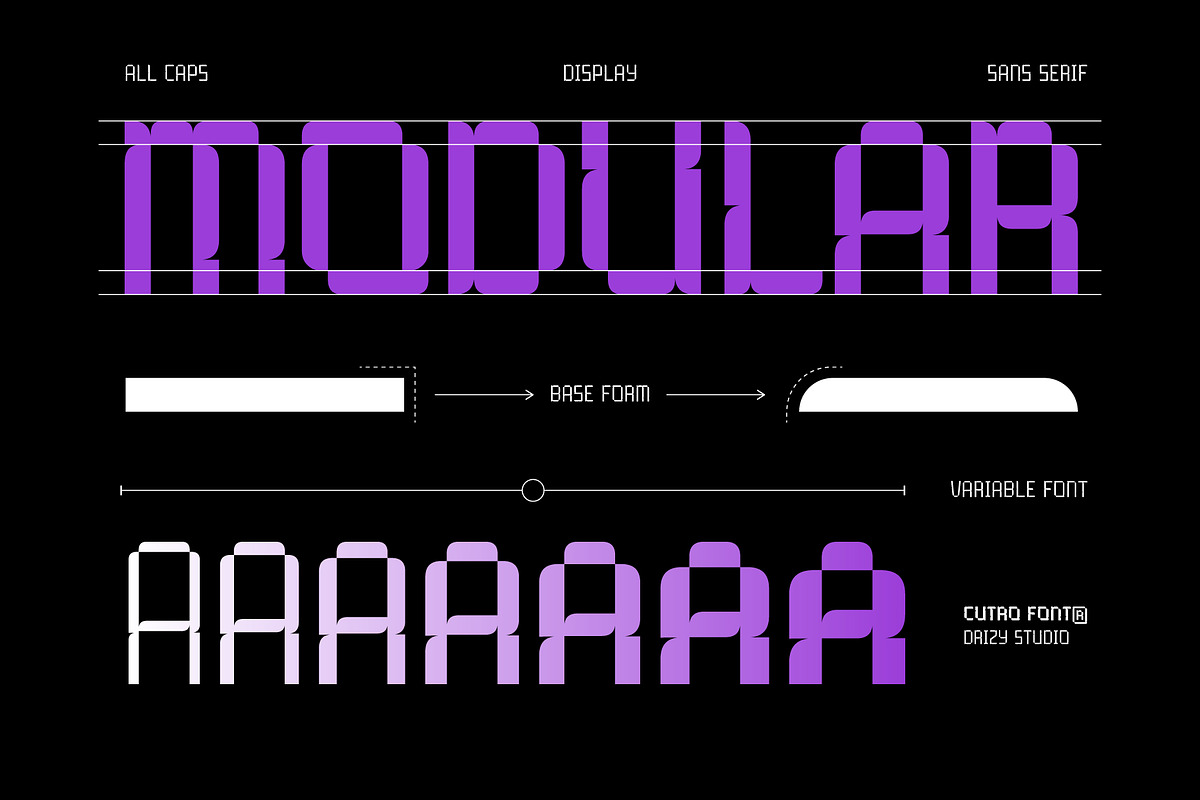 Cutro – Geometric Modular Display, a Sans Serif Font by Drizy (Photo 3 of 10)