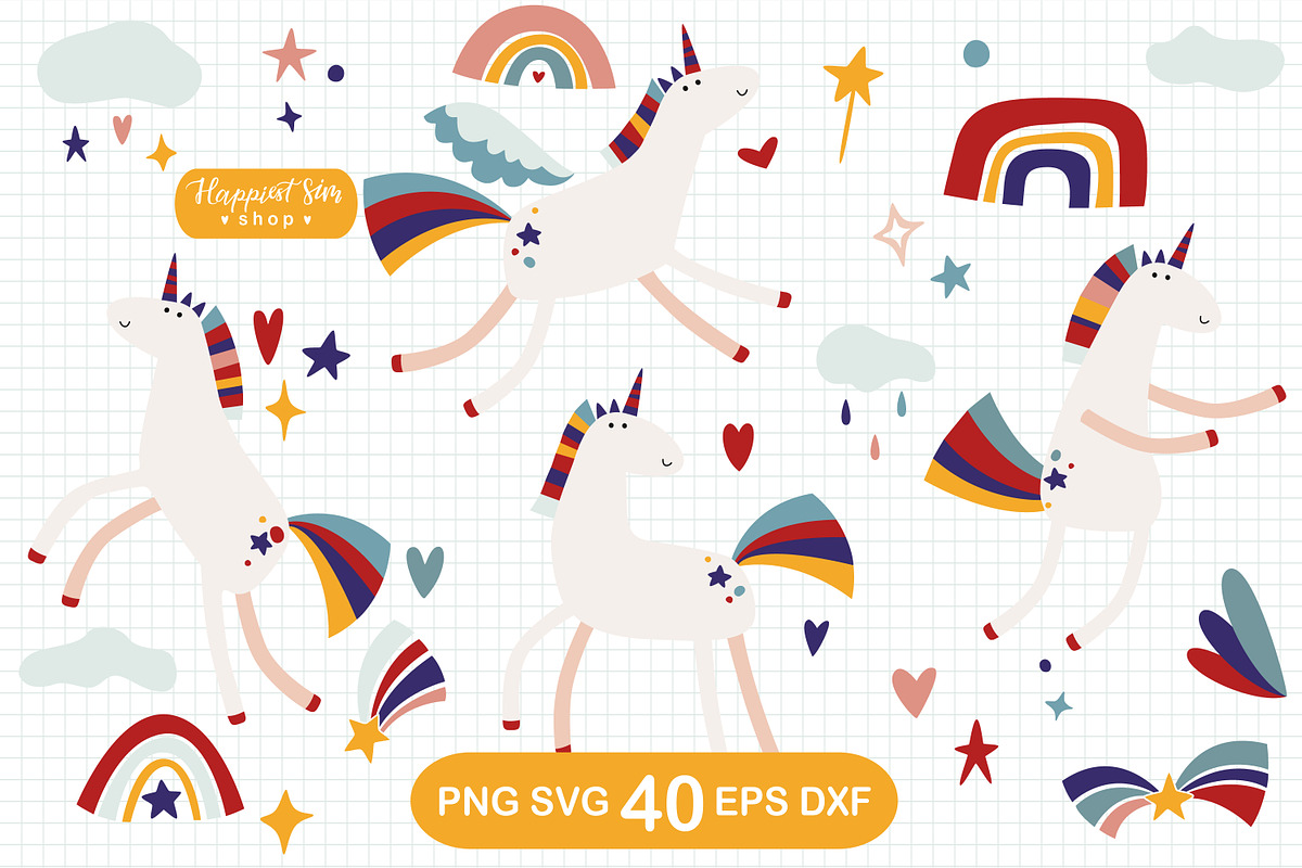 Unicorns and Rainbows Clipart, an Object Graphic by Happiestsim (Photo 1 of 4)