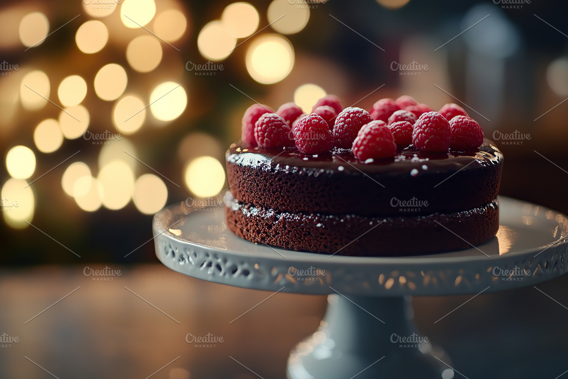 Delicious cake with frosting cream and ripe raspberries, a Food & Drink Photo by AlyaAnd