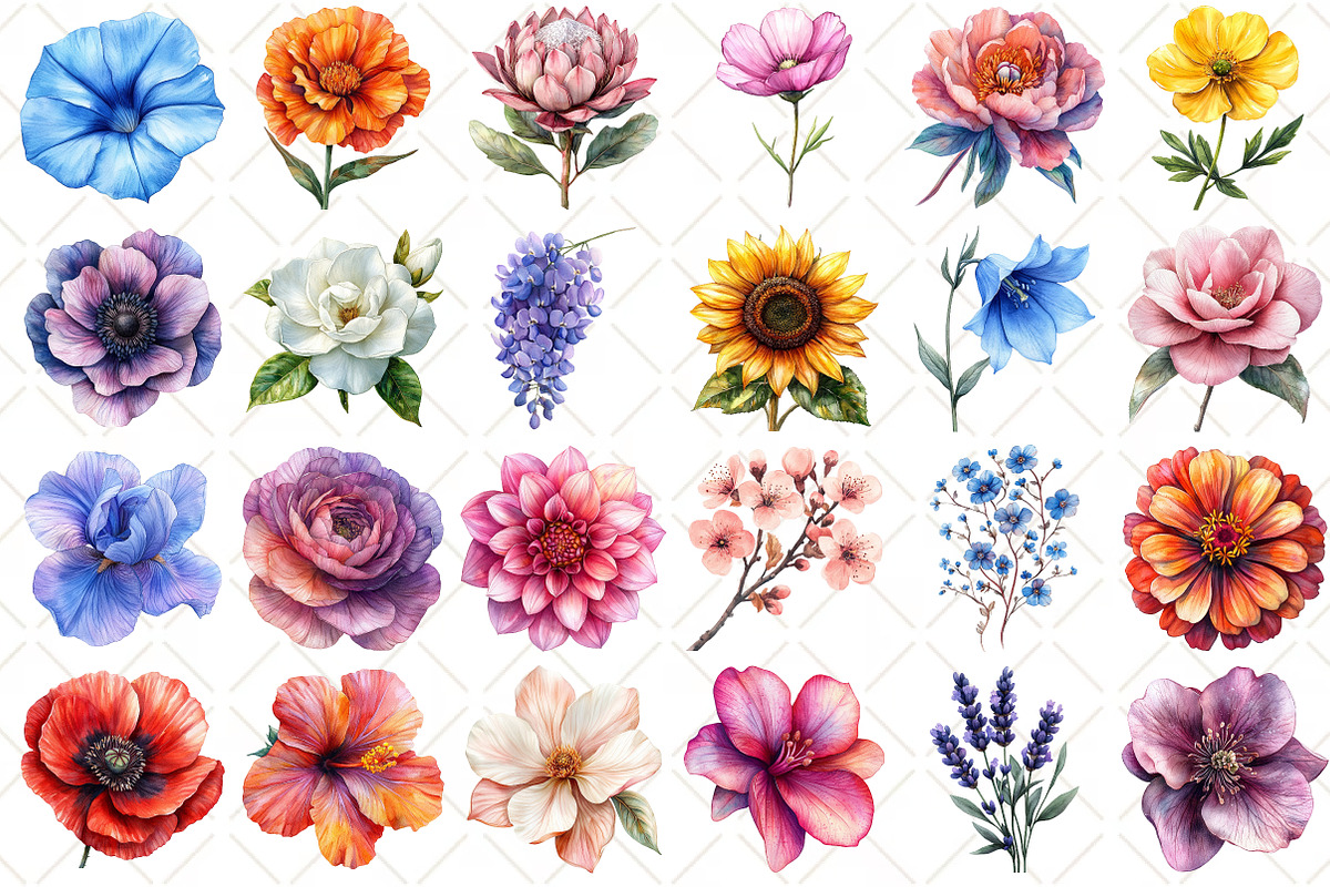 Watercolor Flower Collection Clipart, an Illustration by Black Bird Studio (Photo 2 of 5)