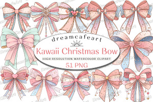 Pastel Kawaii Christmas Bow Clipart, an Illustration by DreamCafeArt