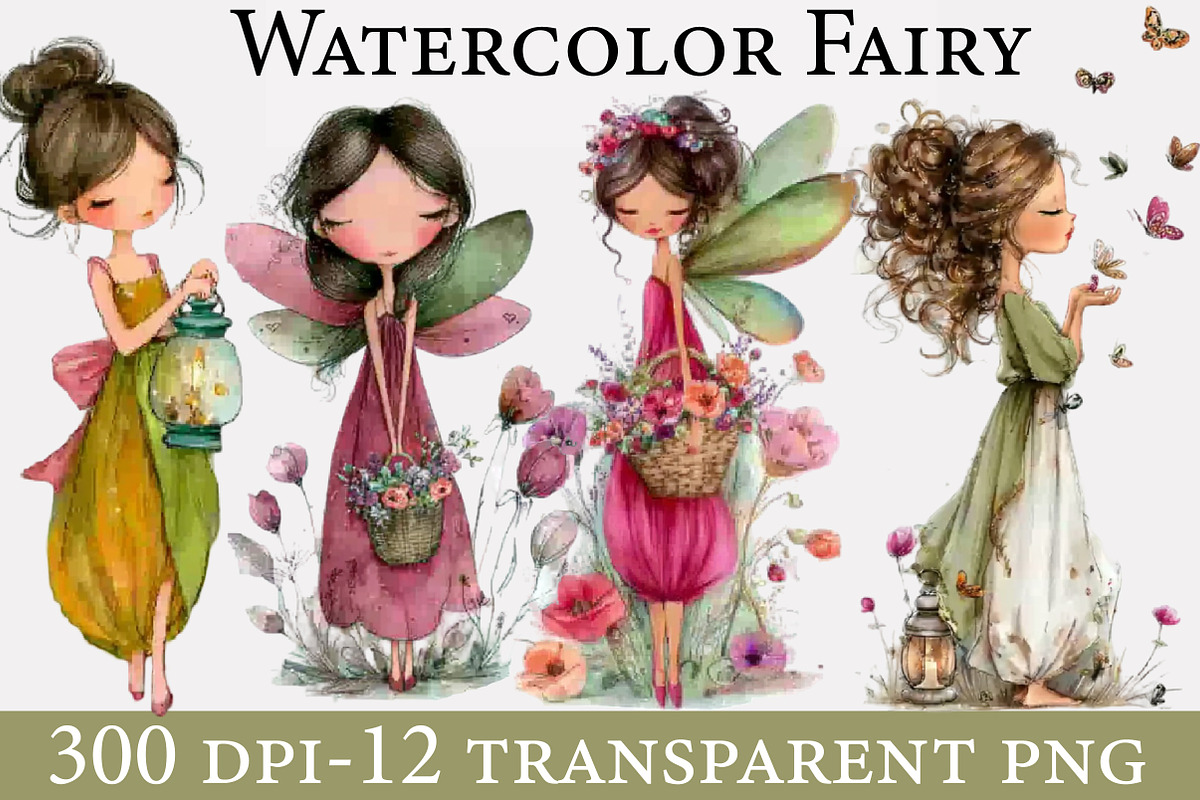 Watercolor Fairy Clipart, an Illustration by Designworld (Photo 1 of 6)
