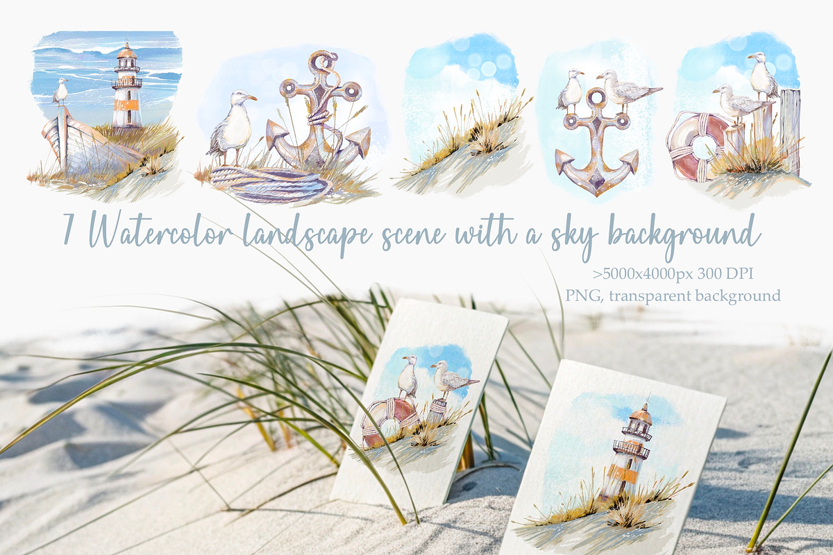 Seaside Memories Watercolor Set, an Illustration by Shabbypie (Photo 5 of 17)