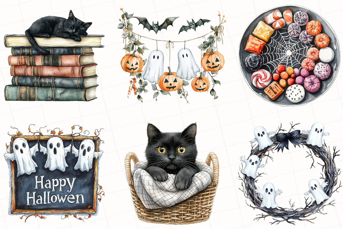 Watercolor Creepy Halloween Clipart, an Illustration by OK Design (Photo 4 of 5)