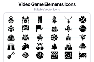 100 Video Game Elements Glyph Icons