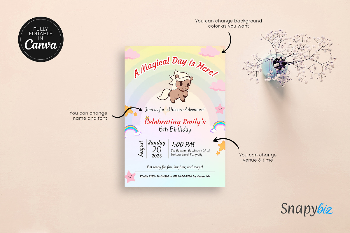Rainbow Girl’s Birthday Invitation, an Invitation Template by Snapybiz (Photo 6 of 10)