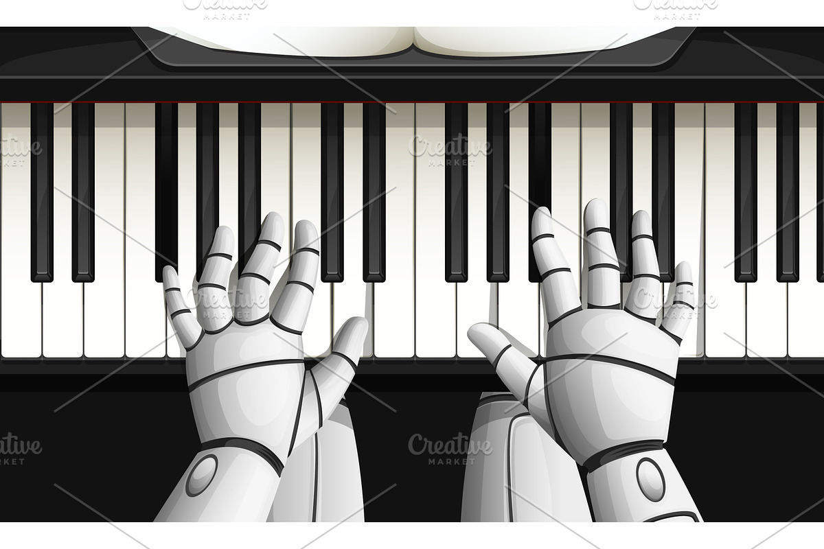 Robot musician plays, a Technology Illustration by Vector Tradition