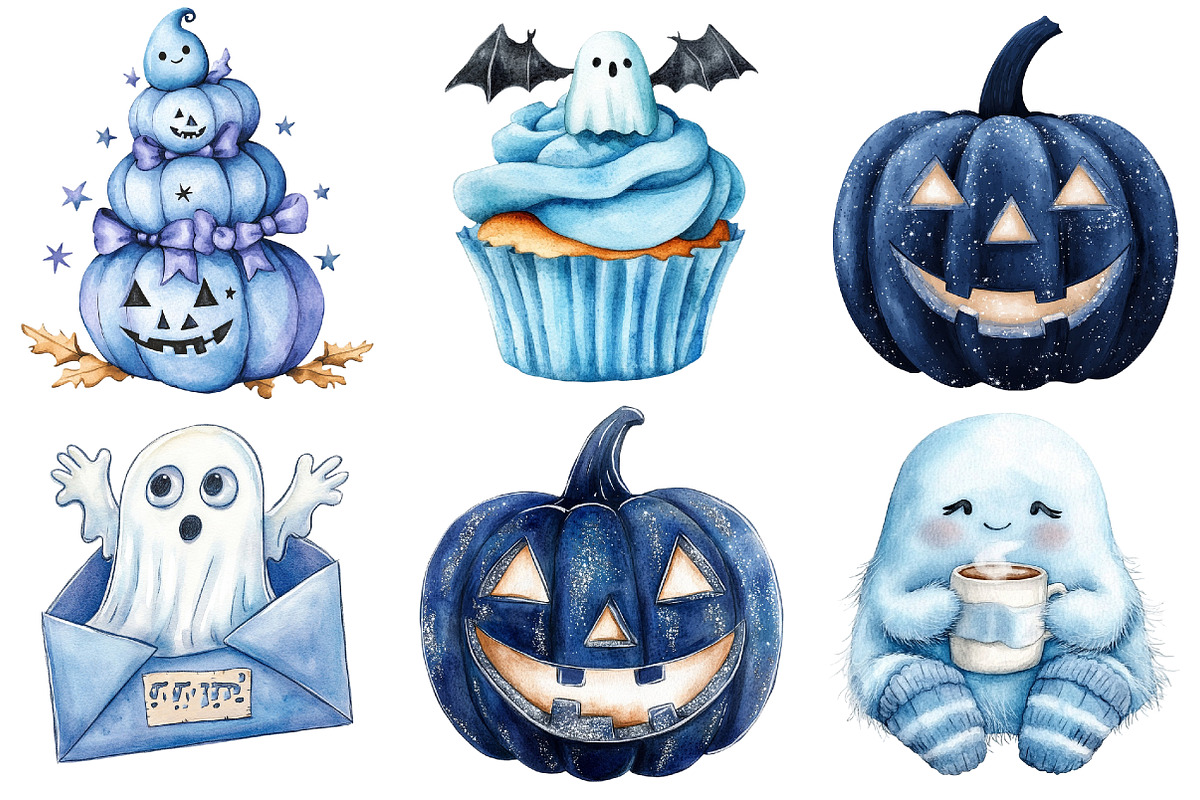 Blue Halloween Clipart, an Illustration by Watercolor design (Photo 5 of 5)