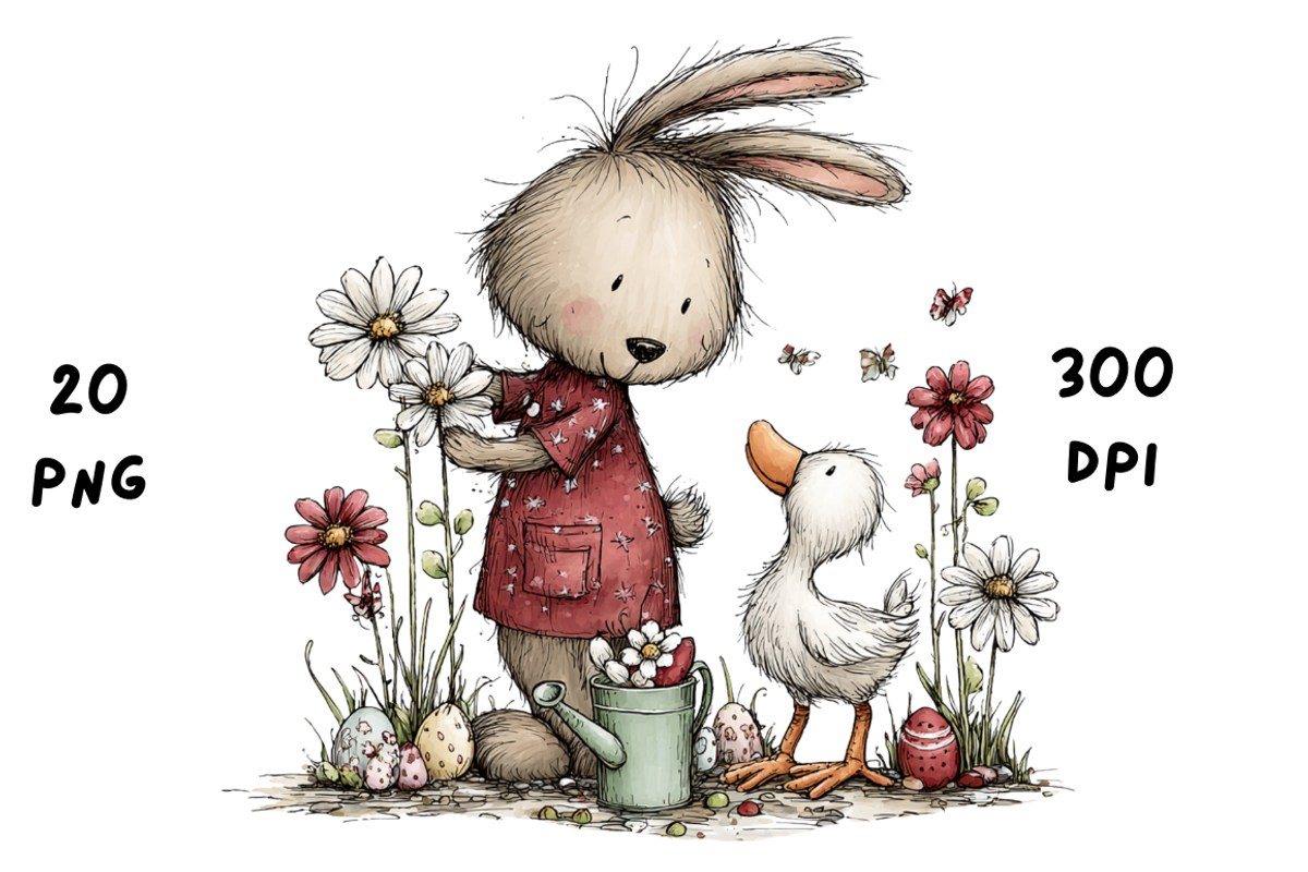 Whimsical Floral Bunny and Duck, an Animal Illustration by GiraffeCreative (Photo 12 of 20)