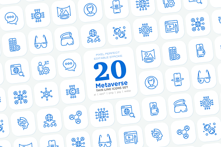 Metaverse 20 Thin Line Icons Set