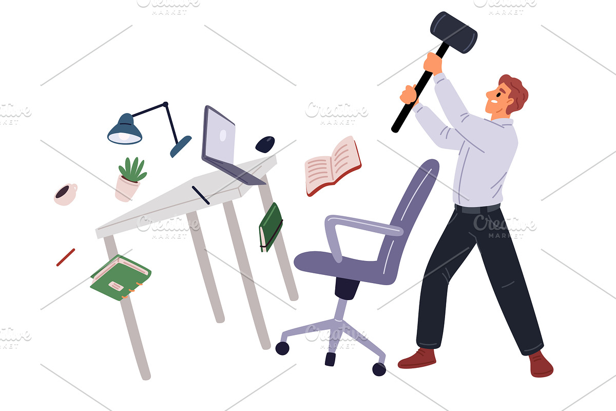 Angry male office worker smashes, a Person Illustration by Vectorbuum