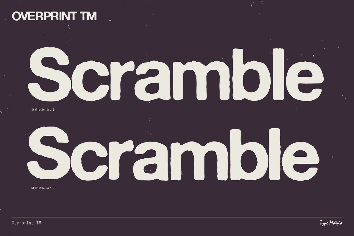 Overprint TM – Distressed Sans Serif, a Sans Serif Font by Type Mania (Photo 5 of 10)