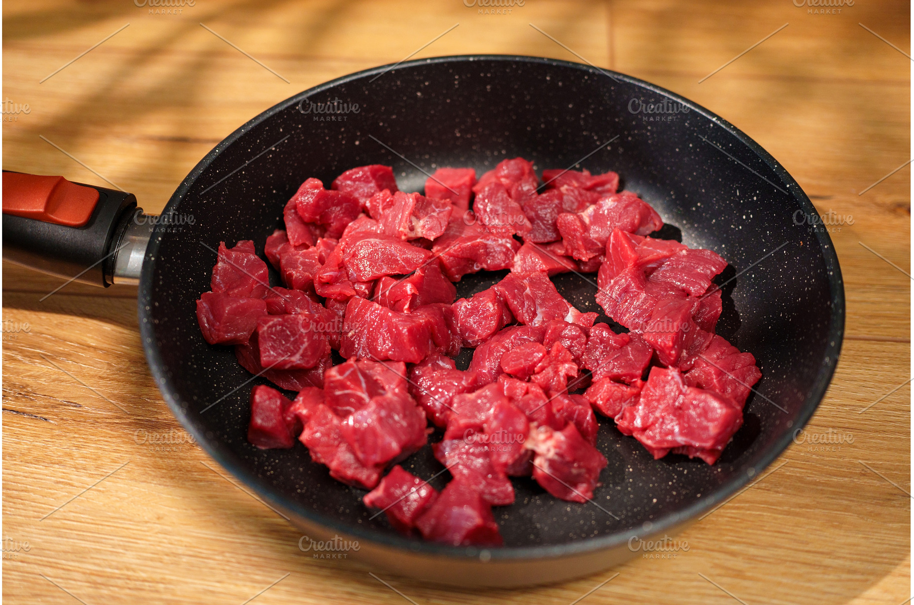 Freshly chopped beef cubes in a, an Arts & Entertainment Photo by darksoul72
