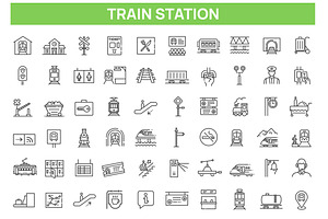 Set of Train Station Icons, an Outline Icon by Tettygreen