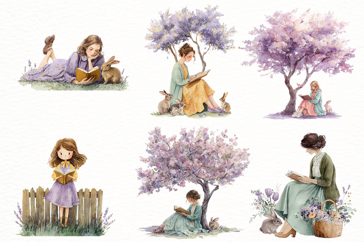 Easter Reading Girl Clipart, an Illustration by Designworld (Photo 4 of 5)