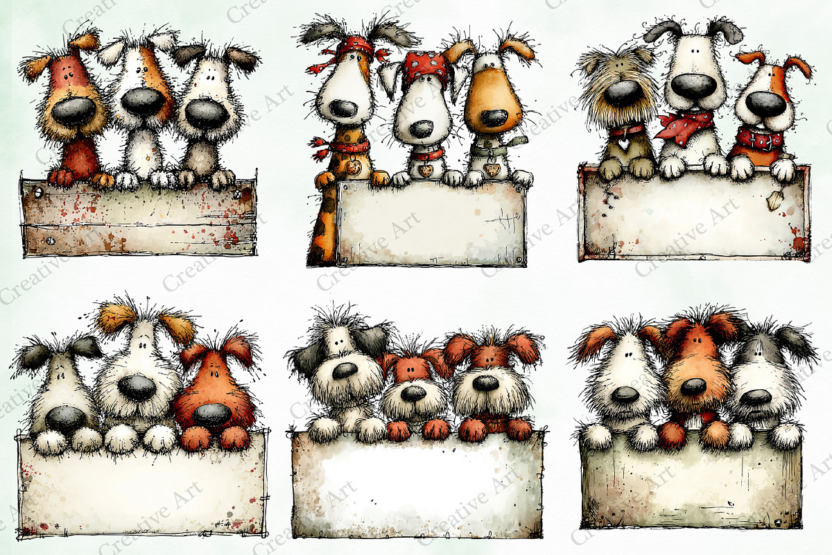 Whimsical Christmas Dogs Clipart, an Illustration by Creative Art (Photo 4 of 10)