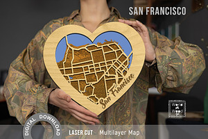 San Francisco Map Laser Files Heart