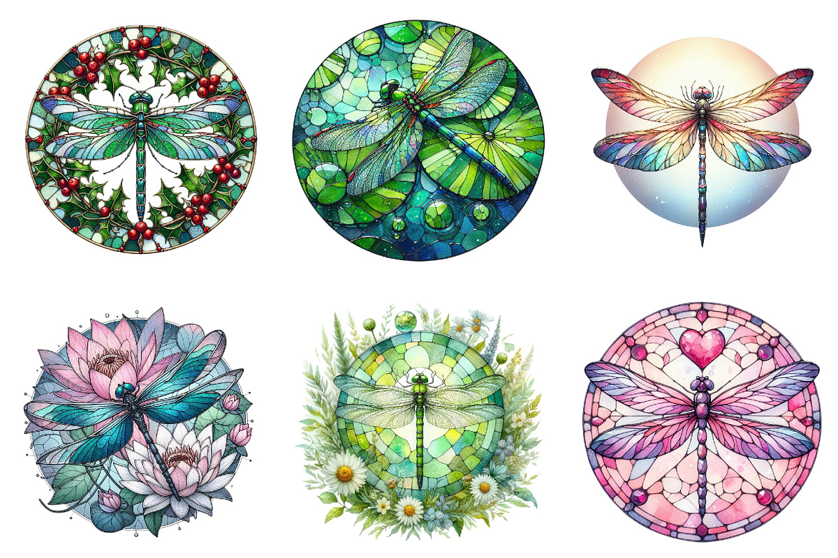 Dragonfly Stained Glass Clipart, an Illustration by DreamArtGraphic (Photo 2 of 4)