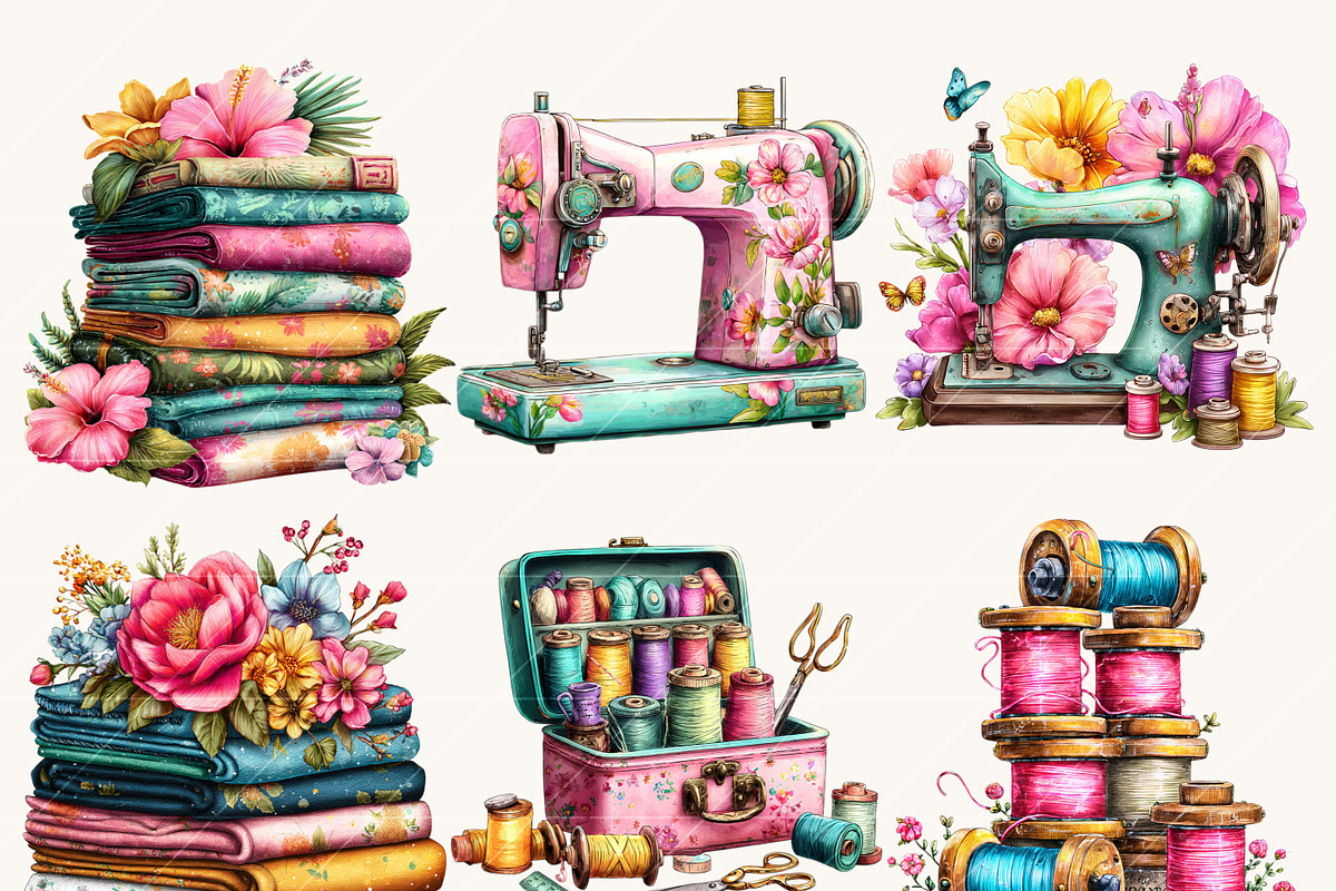 Watercolor Sewing Clipart Bundle, an Object Illustration by BusyDaydesign (Photo 6 of 8)