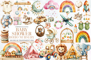 Baby Shower Clipart,Boho Nursery, an Illustration by Designworld