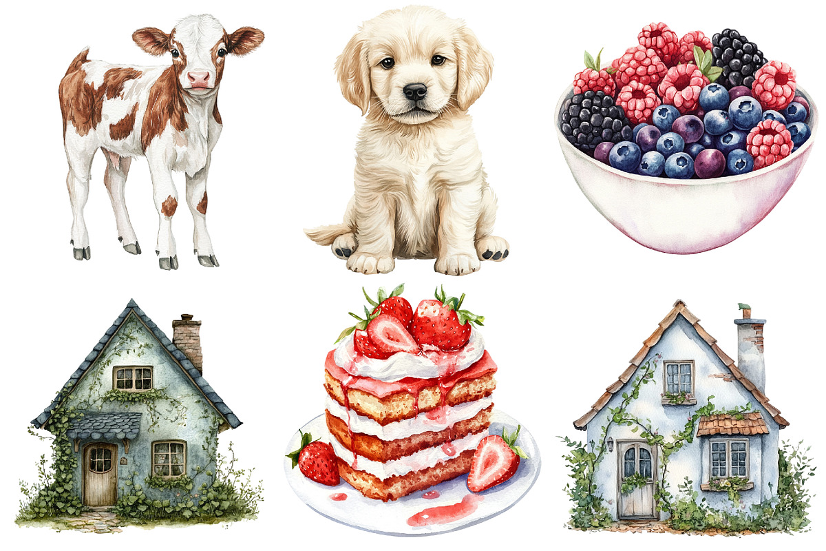 Watercolor Summer Cottage Clipart, a Seasonal Illustration by CitraGraphics (Photo 4 of 6)
