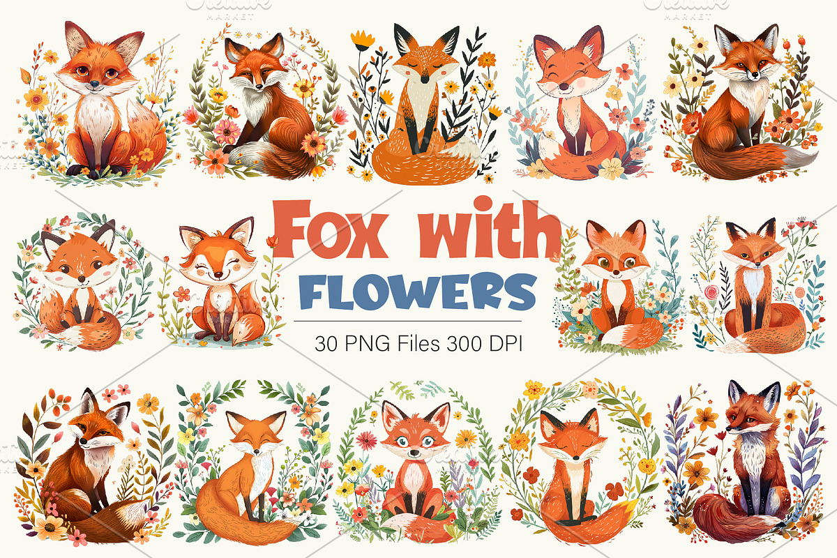 Fox with flowers. TShirt Sticker., an Animal Illustration by KENO Mascots (Photo 1 of 11)