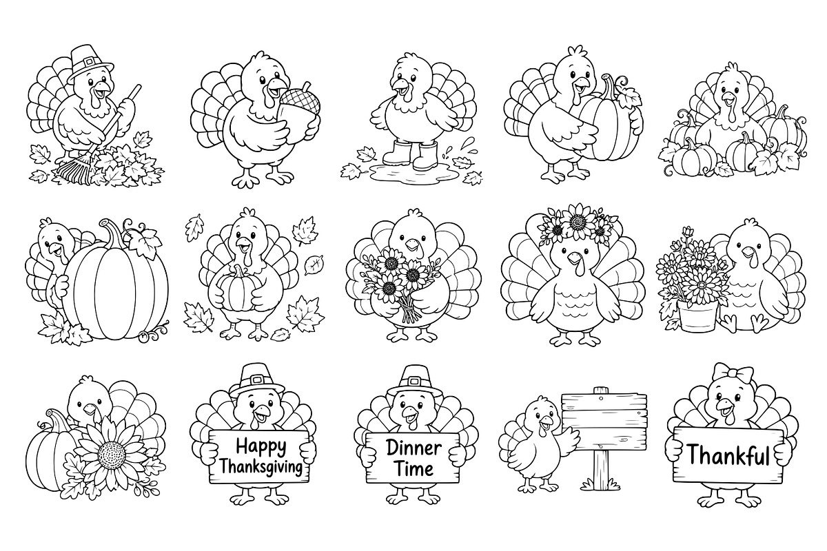 Autumn Turkey Doodle Line Art, a Seasonal Illustration by DENIDigitalArtSudio (Photo 5 of 8)