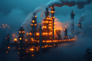 Nighttime industrial complex illumin, a Photo by Tanuart